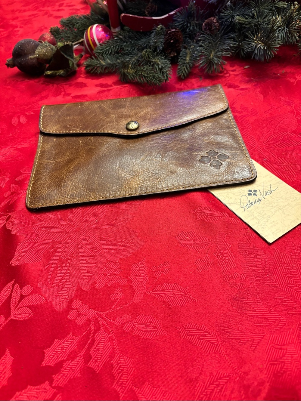 Patricia Nash Brown Leather Envelope Clutch - NEW